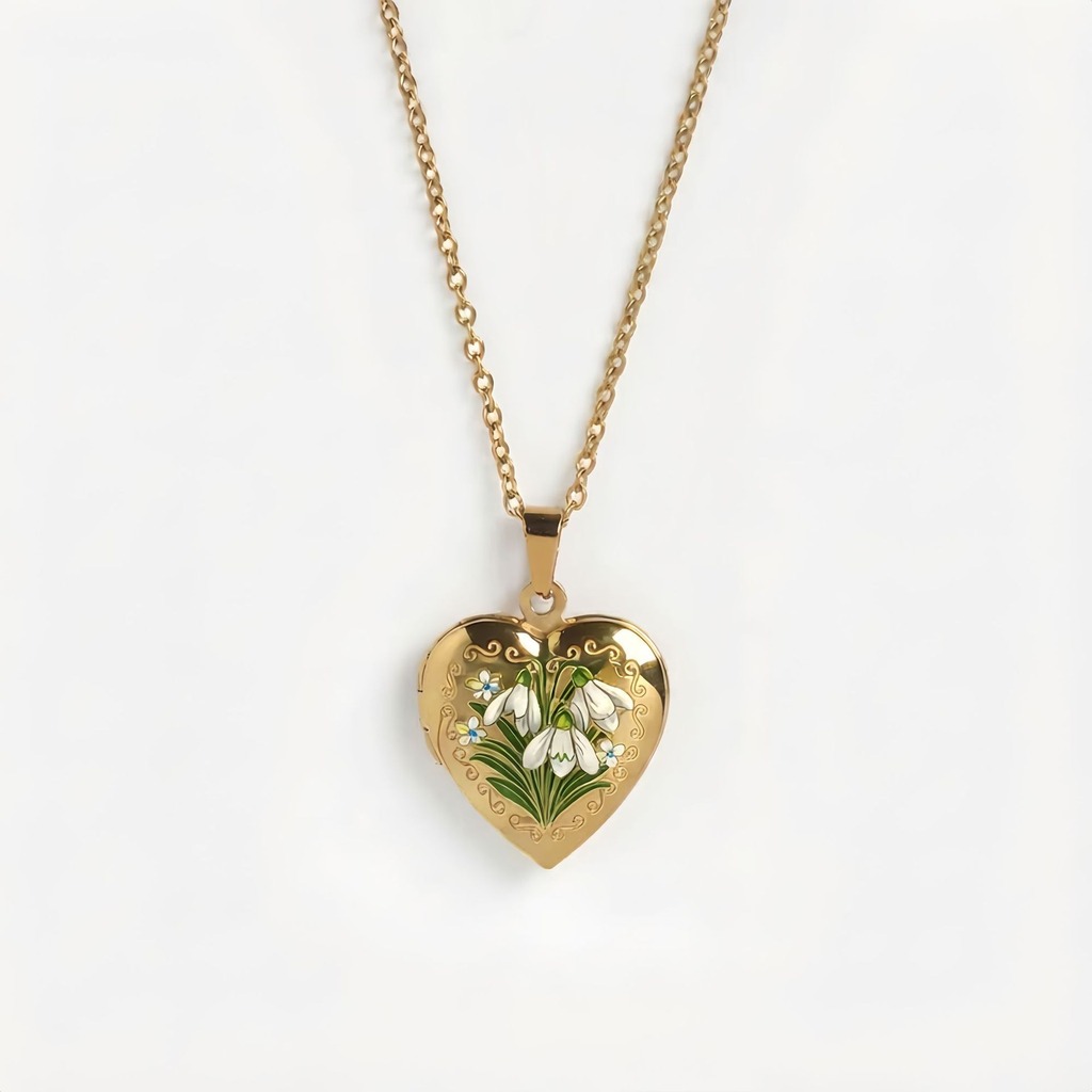 Birth Flower Necklace - Heart Pendant Necklace Delicate Women Necklace