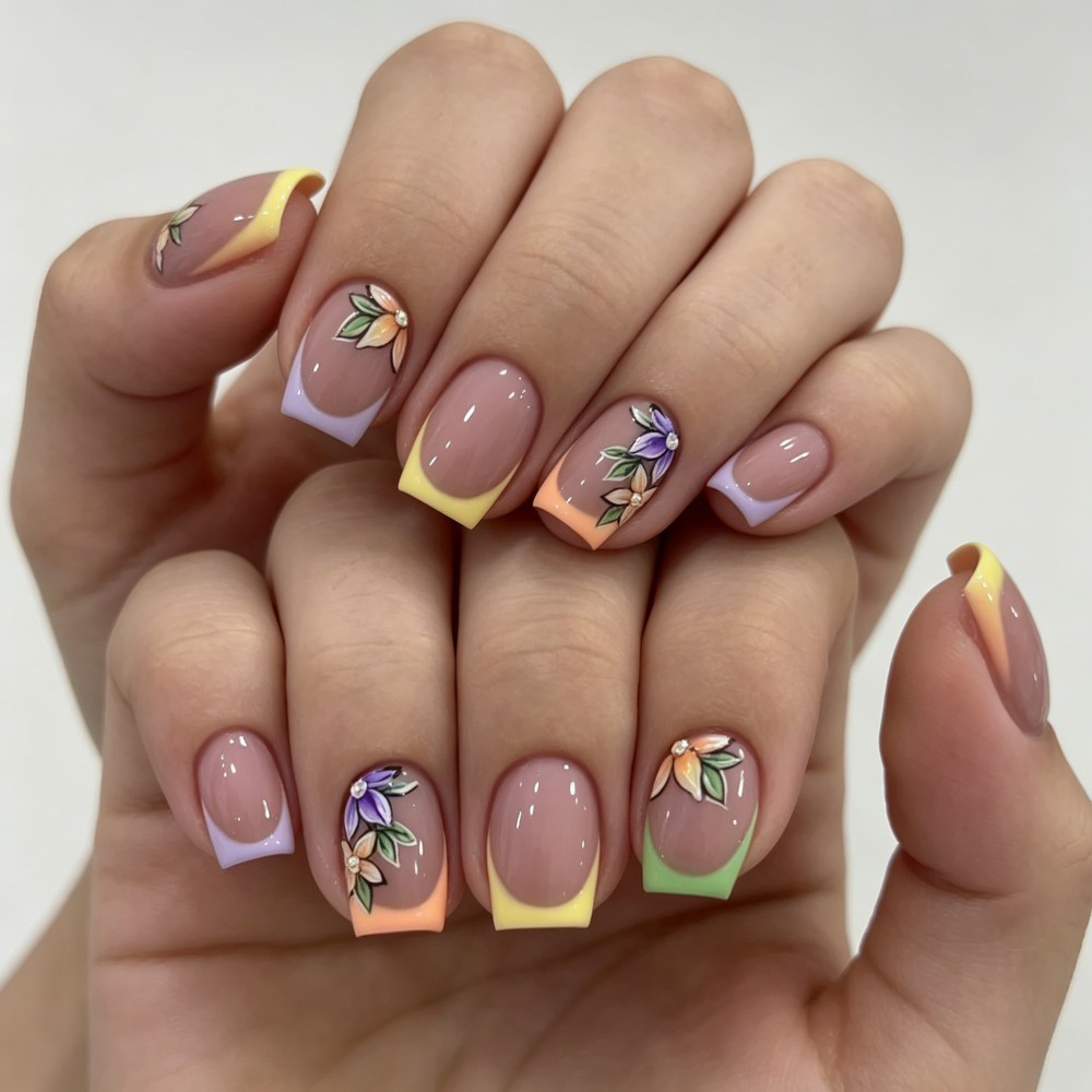 24Pcs Pink Floral French Tip G - đánh giá và giá Pressed Flower Art