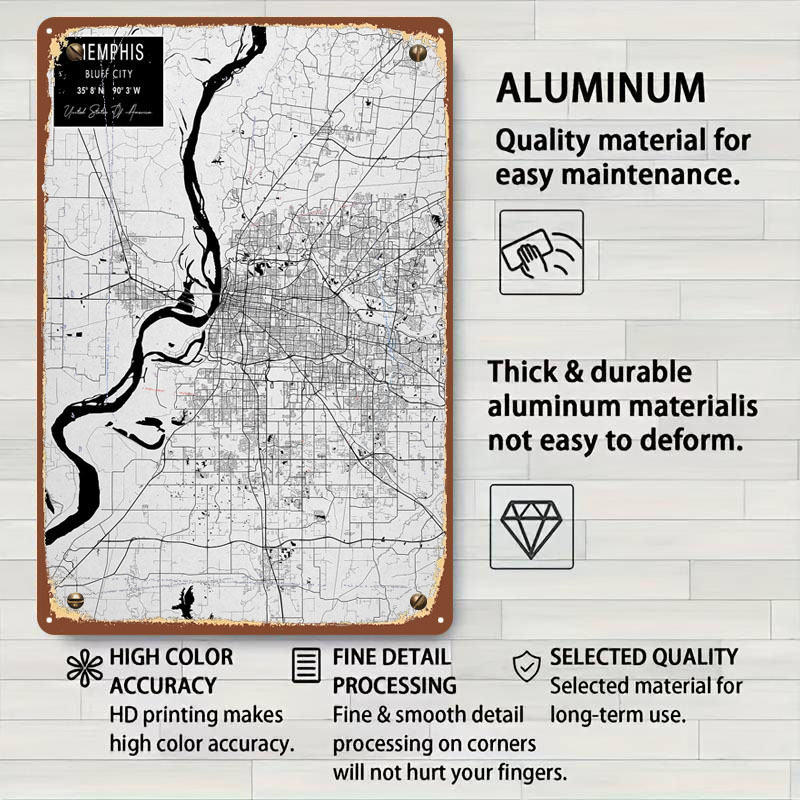 Memphis TN USA Tinplate Signs  - đánh giá và giá Custom Map Poster