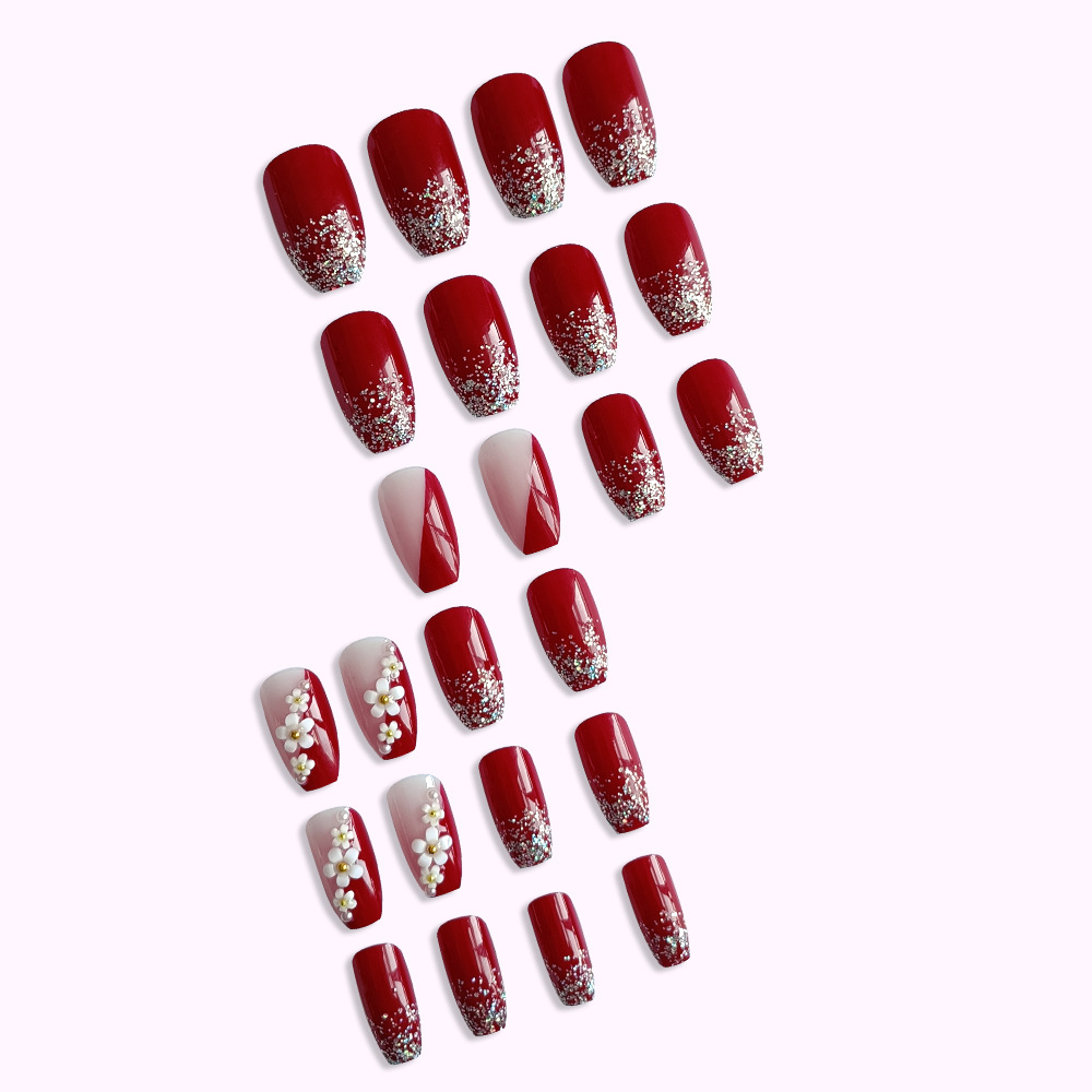 24pcs Glossy Red Press on Nail - đánh giá và giá Pressed Flower Art