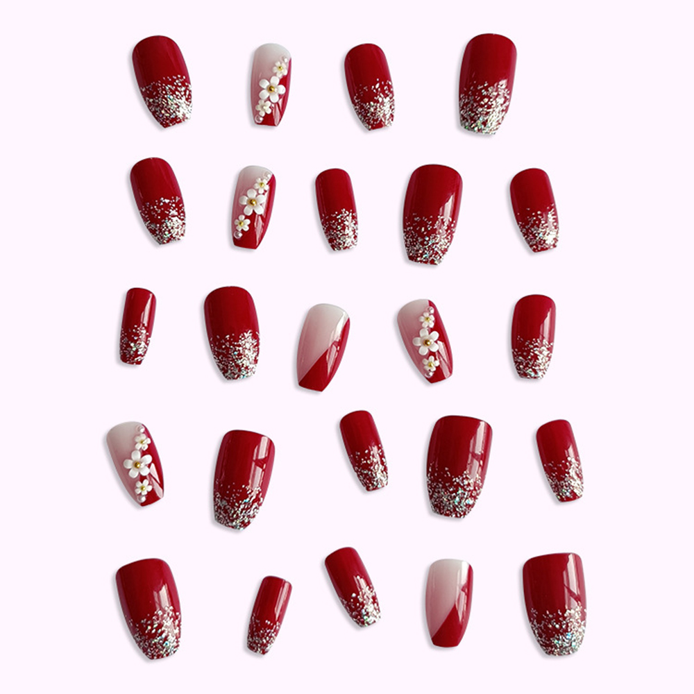 24pcs Glossy Red Press on Nail - đánh giá và giá Pressed Flower Art